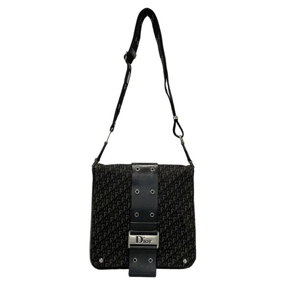 Auth DIOR/ChristianDior Street Chic/Trotter Black Dark Gray Jacquard Leather - Picture 1 of 16